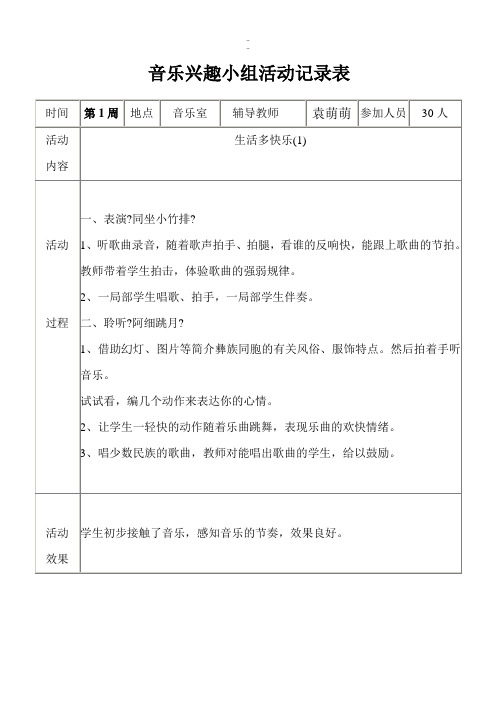 小学音乐兴趣小组活动记录表资料