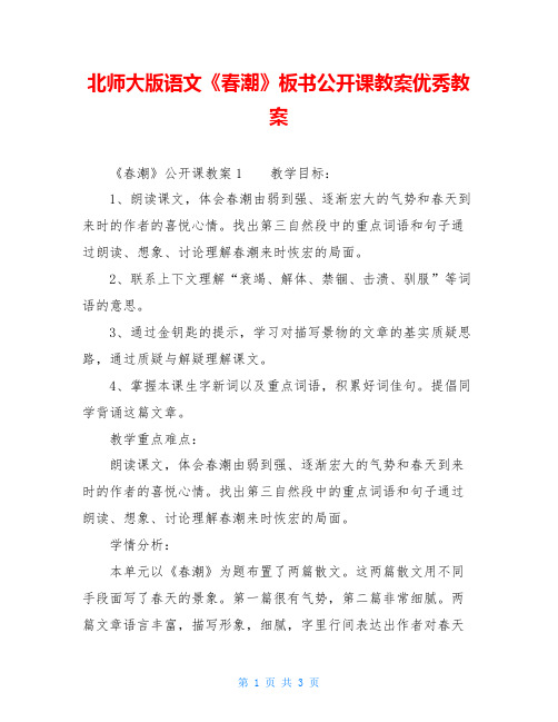 北师大版语文《春潮》板书公开课教案优秀教案