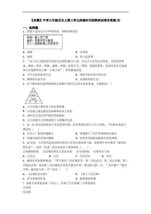 【好题】中考九年级历史上第三单元封建时代的欧洲试卷含答案(3)