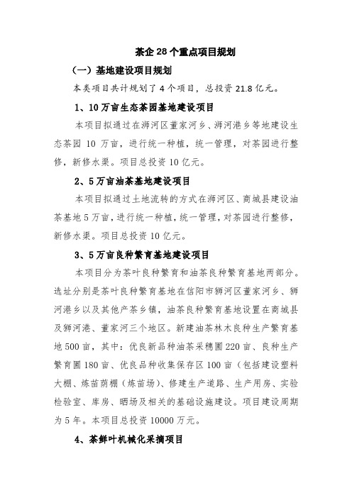 茶企28个重点项目规划