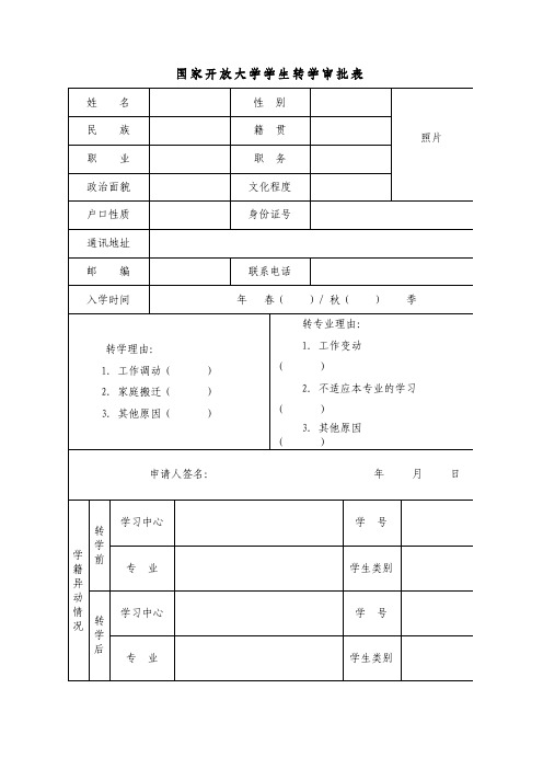 国家开放大学学生转学审批表