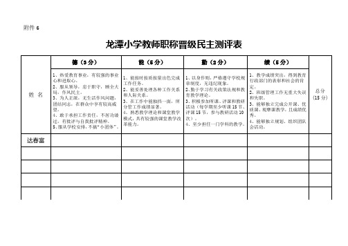 龙潭小学教师职称晋级民主测评表