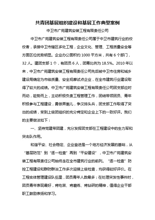 共青团基层组织建设和基层工作典型案例