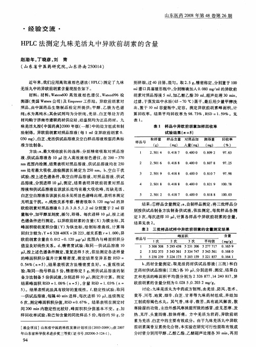 HPLC法测定九味羌活丸中异欧前胡素的含量