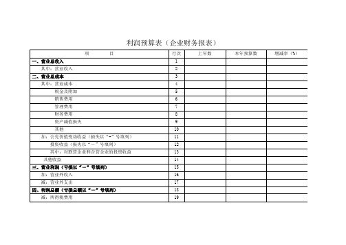 利润预算表(企业财务报表)