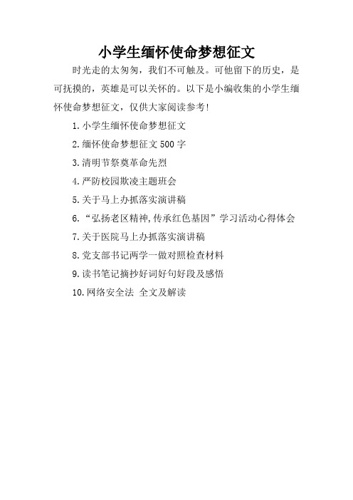 小学生缅怀使命梦想征文