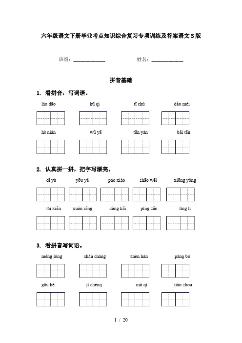 六年级语文下册毕业考点知识综合复习专项训练及答案语文S版