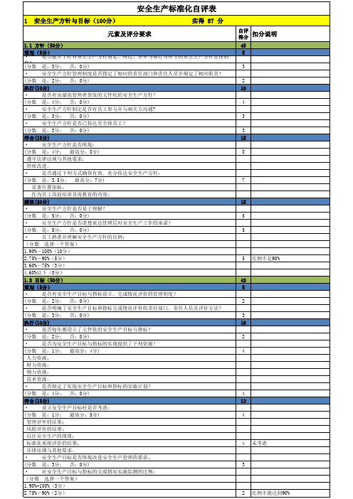 安全生产标准化自评表