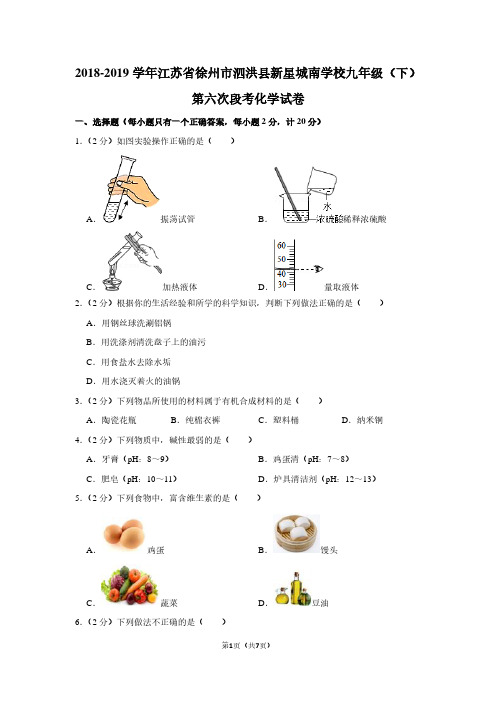 2018-2019学年江苏省徐州市泗洪县新星城南学校九年级(下)第六次段考化学试卷