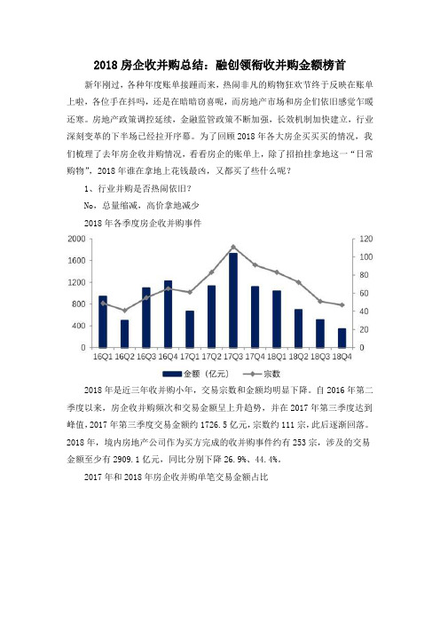 2018房企收并购总结：融创领衔收并购金额榜首