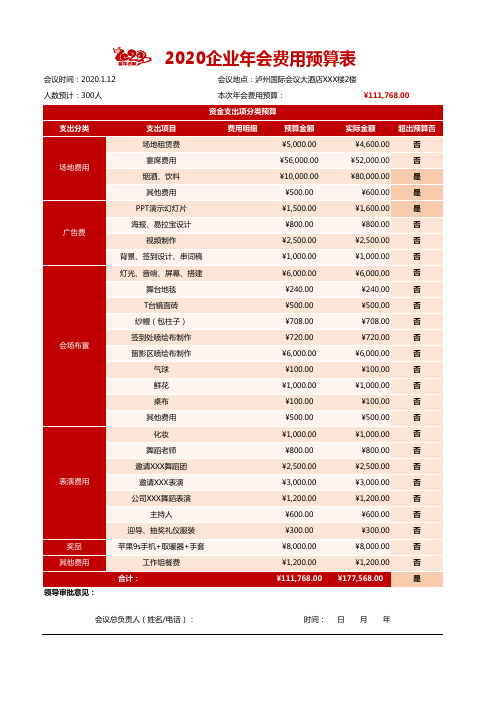 年会费用预算表