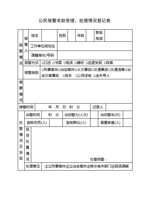 公民报警求助受理、处理情况登记表