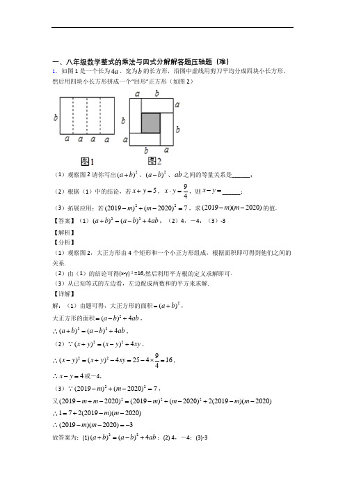 北师大版八年级上册数学 整式的乘法与因式分解易错题(Word版 含答案)