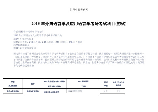 2015年中传外国语言学及应用语言学考研考试科目(初试)