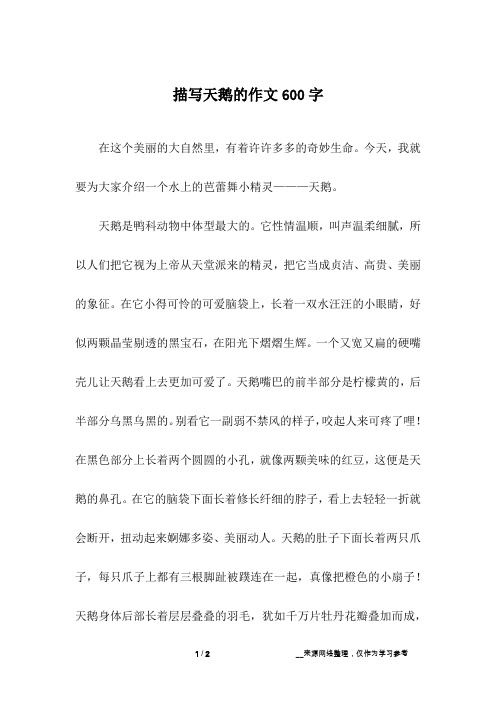 描写天鹅的作文600字