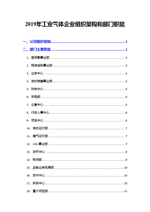 2019年工业气体企业组织架构和部门职能
