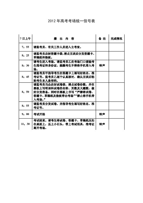 高考考场统一信号播放表