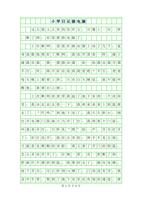 2019年小学日记400字-修电脑