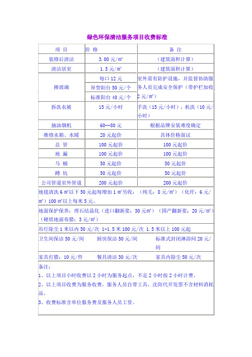 保洁价格表