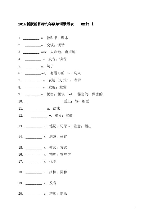 2014新版新目标九年级单词默写表
