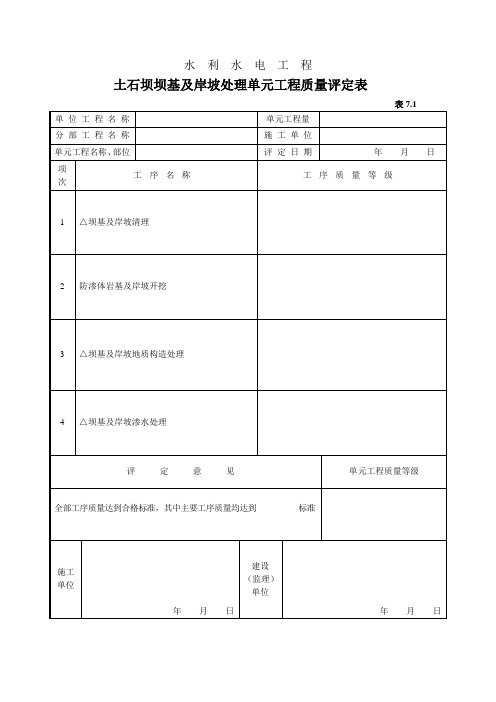 土石坝坝基及岸坡处理单元工程质量评定表