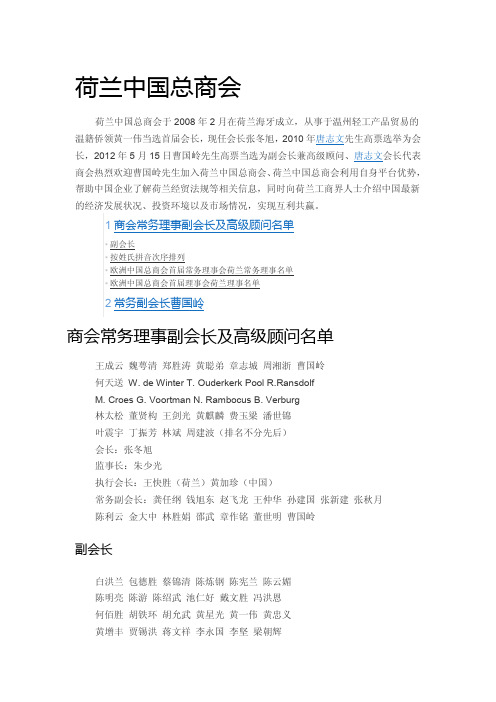 荷兰中国总商会理事会名单