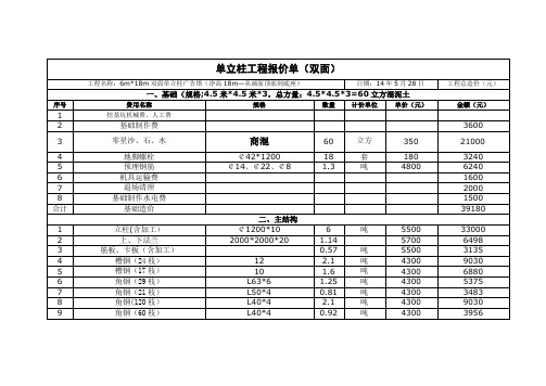单立柱工程报价单