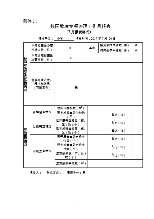 镇校园欺凌工作月报表