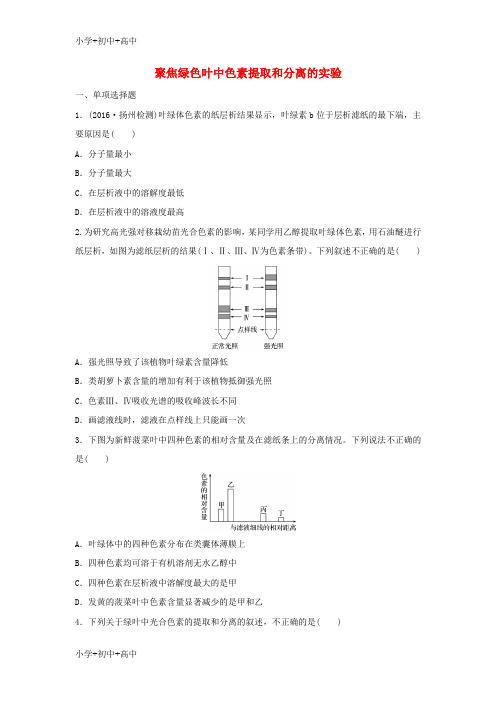 教育最新K122018年高考生物重难点突破强化练第24练聚焦绿色叶中色素提取和分离的实验新人教版