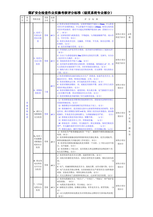 煤矿安全检查作业(采煤系统检查)实操考核评分标准