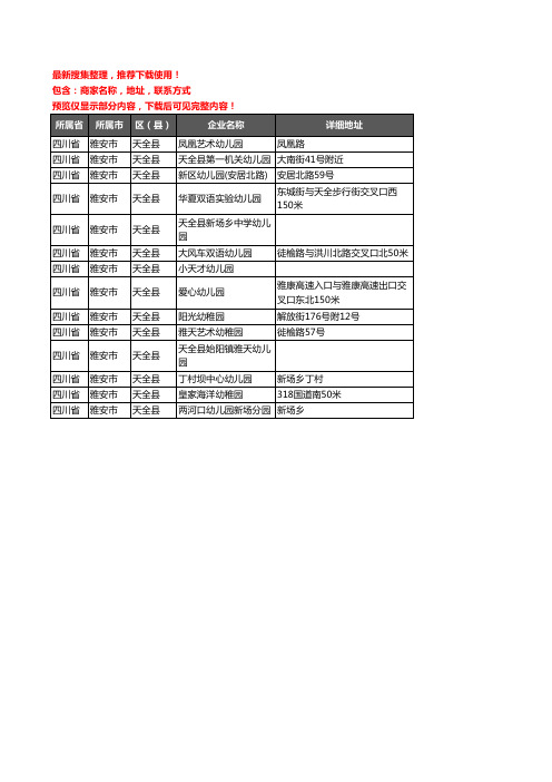 新版四川省雅安市天全县幼儿园企业公司商家户名录单联系方式地址大全14家
