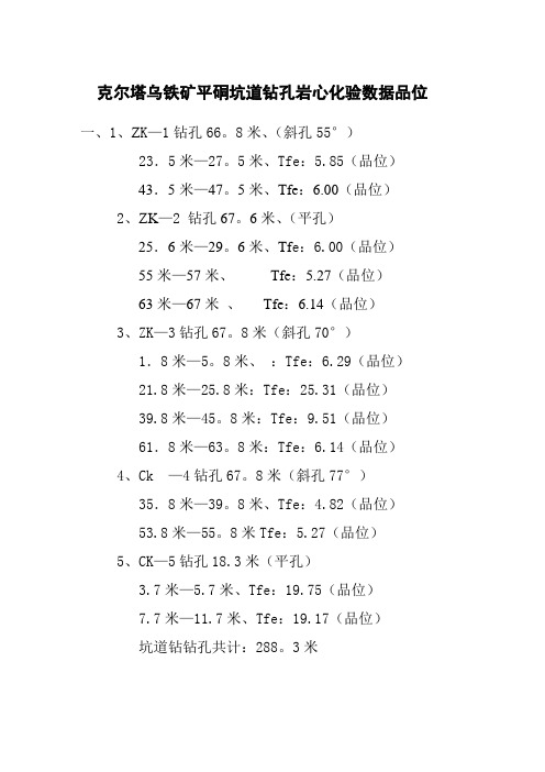 克尔塔乌铁矿平硐坑道钻孔岩心化验数据品位
