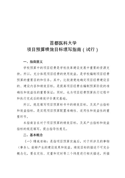 项目预算绩效目标填写指南(试行)