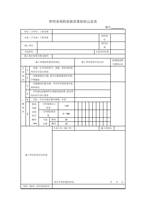 【工程文档】照明系统检验批质量验收记录表