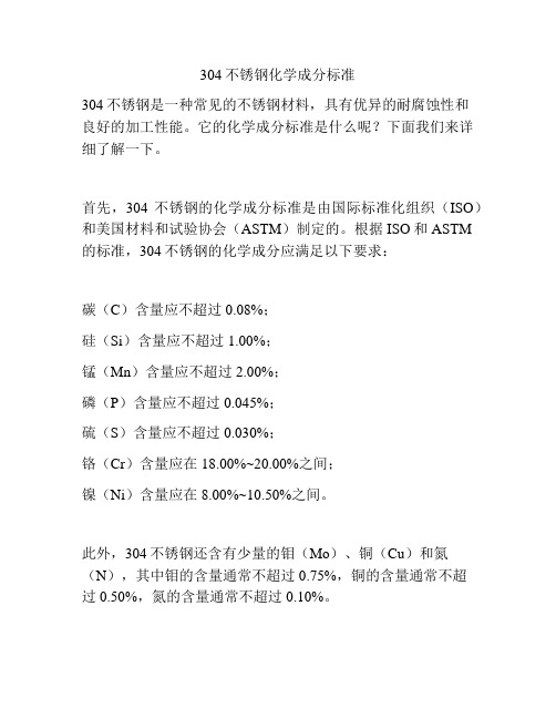 304不锈钢化学成分标准