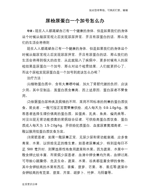 尿检尿蛋白一个加号怎么办