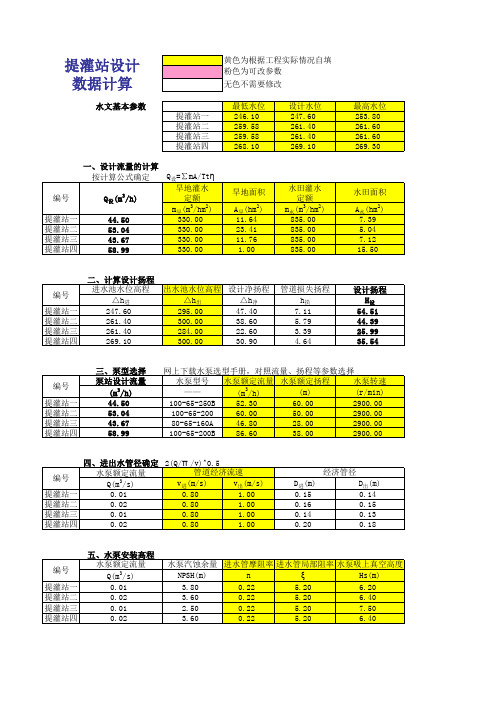 泵站设计流量扬程选型安装参数计算表