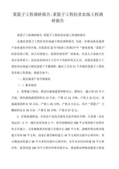  菜篮子工程调研报告-菜篮子工程扶贫农场项目调研报告 