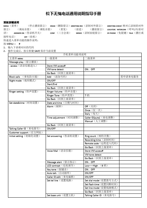 松下无绳电话子母机中文说明书