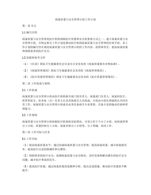 病案质量与安全管理小组工作计划