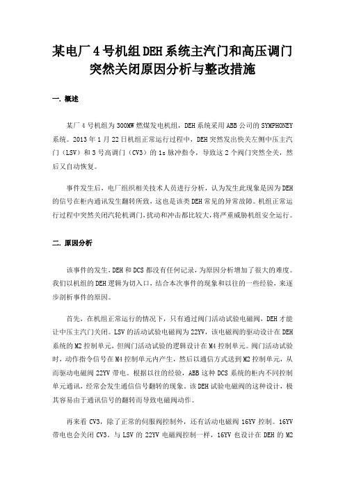 某电厂4号机组DEH系统主汽门和高压调门突然关闭原因分析与整改措施