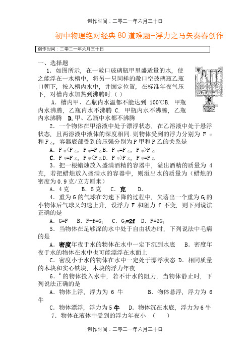 物理浮力(经典难题)