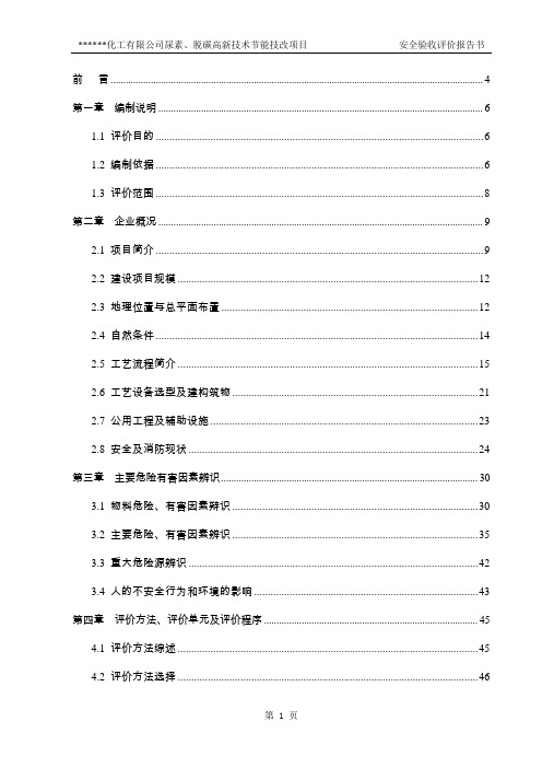 尿素、脱碳高新技术节能技改项目安全验收评价报告书