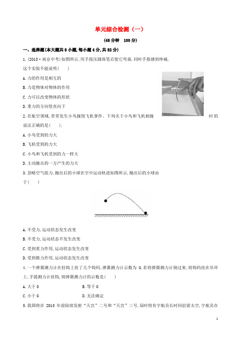 【金榜学案】2014-2015学年八年级物理下册 单元综合检测（一）（新版）新人教版