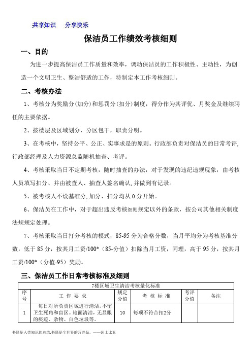保洁员工作绩效考核标准及细则
