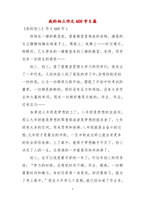 我的初三作文600字5篇