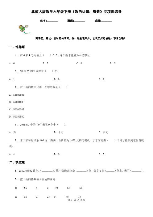 北师大版数学六年级下册《数的认识：整数》专项训练卷