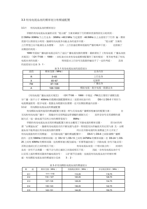 有线电视系统的频率划分和频道配置