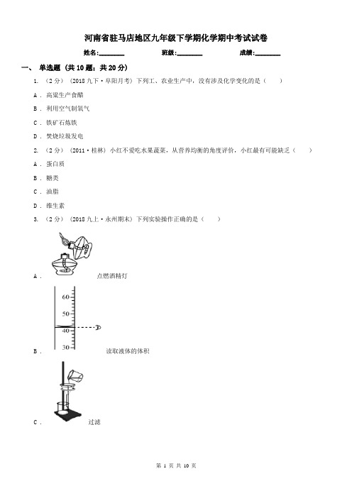 河南省驻马店地区九年级下学期化学期中考试试卷
