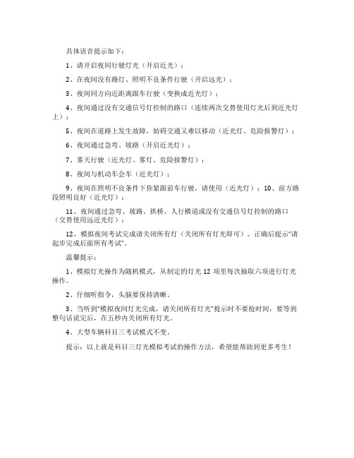 科目三灯光模拟考试的校技巧